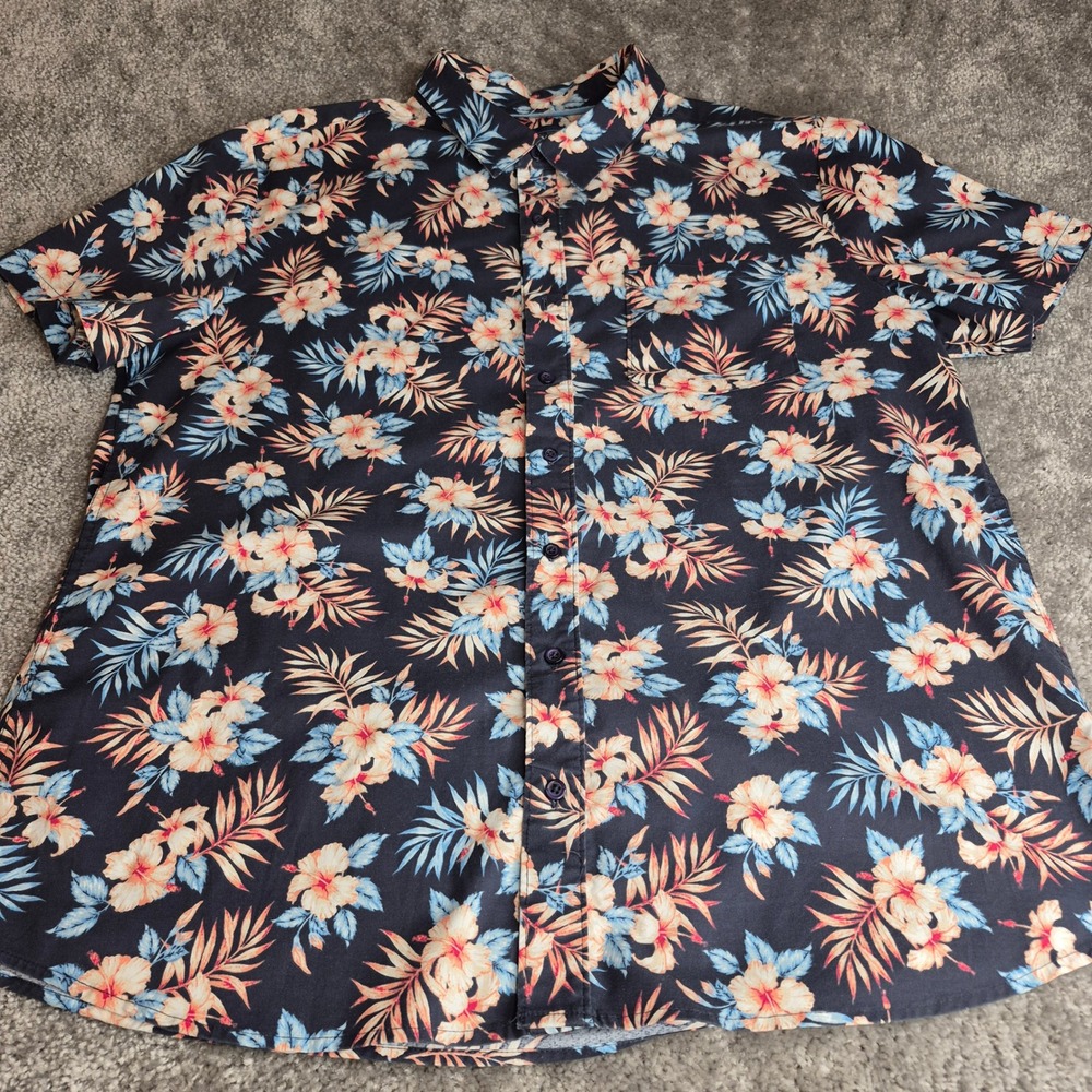 Canyon Creek Mens XL Floral Hibiscus Tropical‎ Button Down Shirt Navy MWP434DH